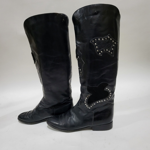 Charles David Black Leather Boots Women 9 1/2 Flat Heel - Picture 4 of 7